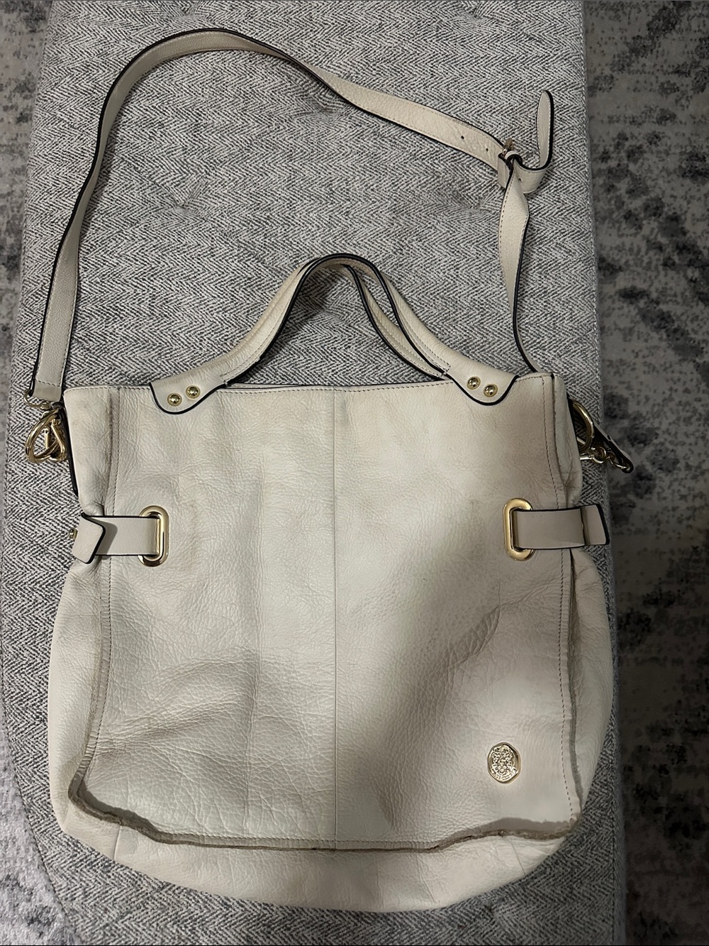 Vince Camuto Cream Leather Crossbody Tote with Gold Hardware